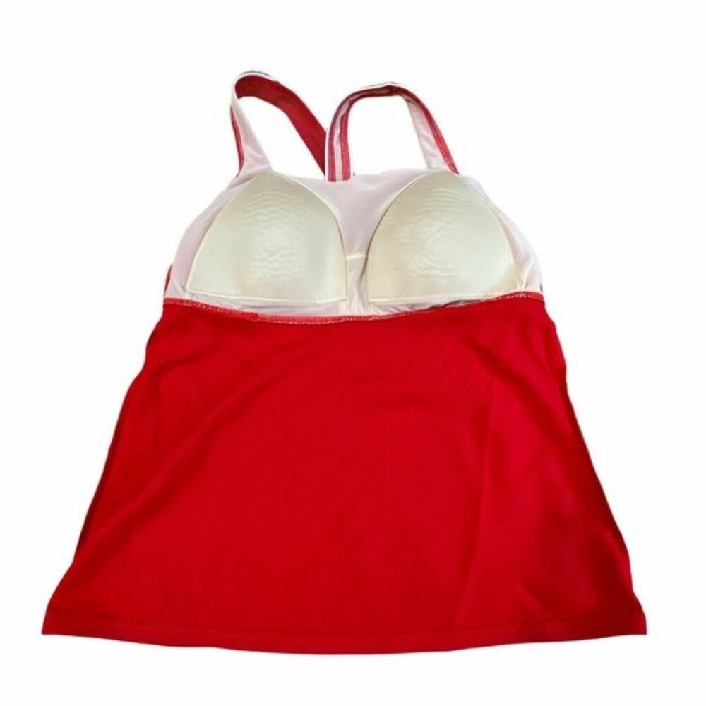 Lands End Womens Square Neck Tankini Swim Top 8L long Red - Picture 8 of 12